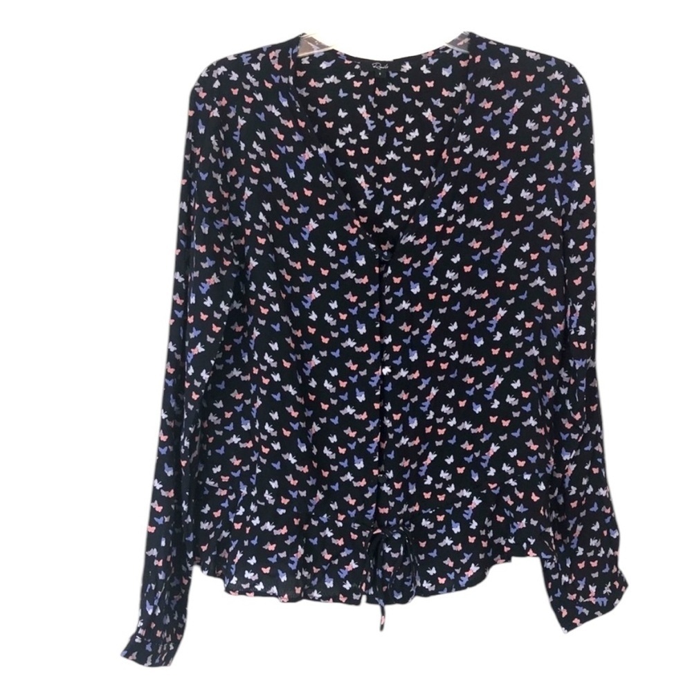 Rails Long Sleeve Butterfly Women’s Button Up Front Tie V Neck SZ S